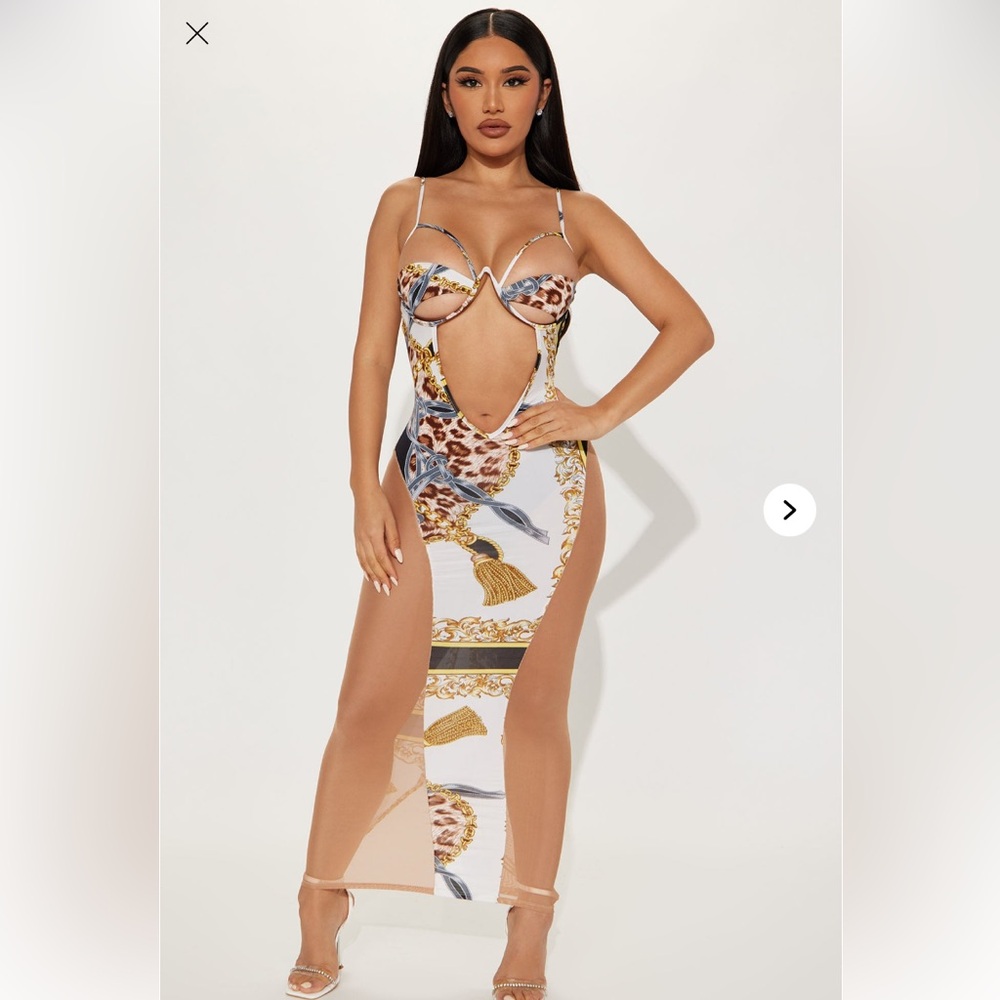 Elegant Mesh Chain Print Dress